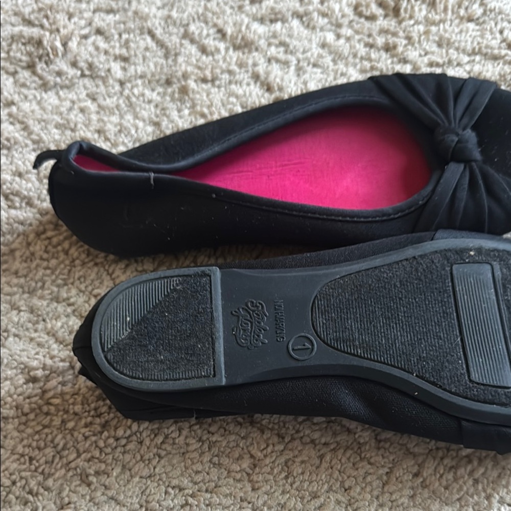 Black Ballet Flats with Pink Insole